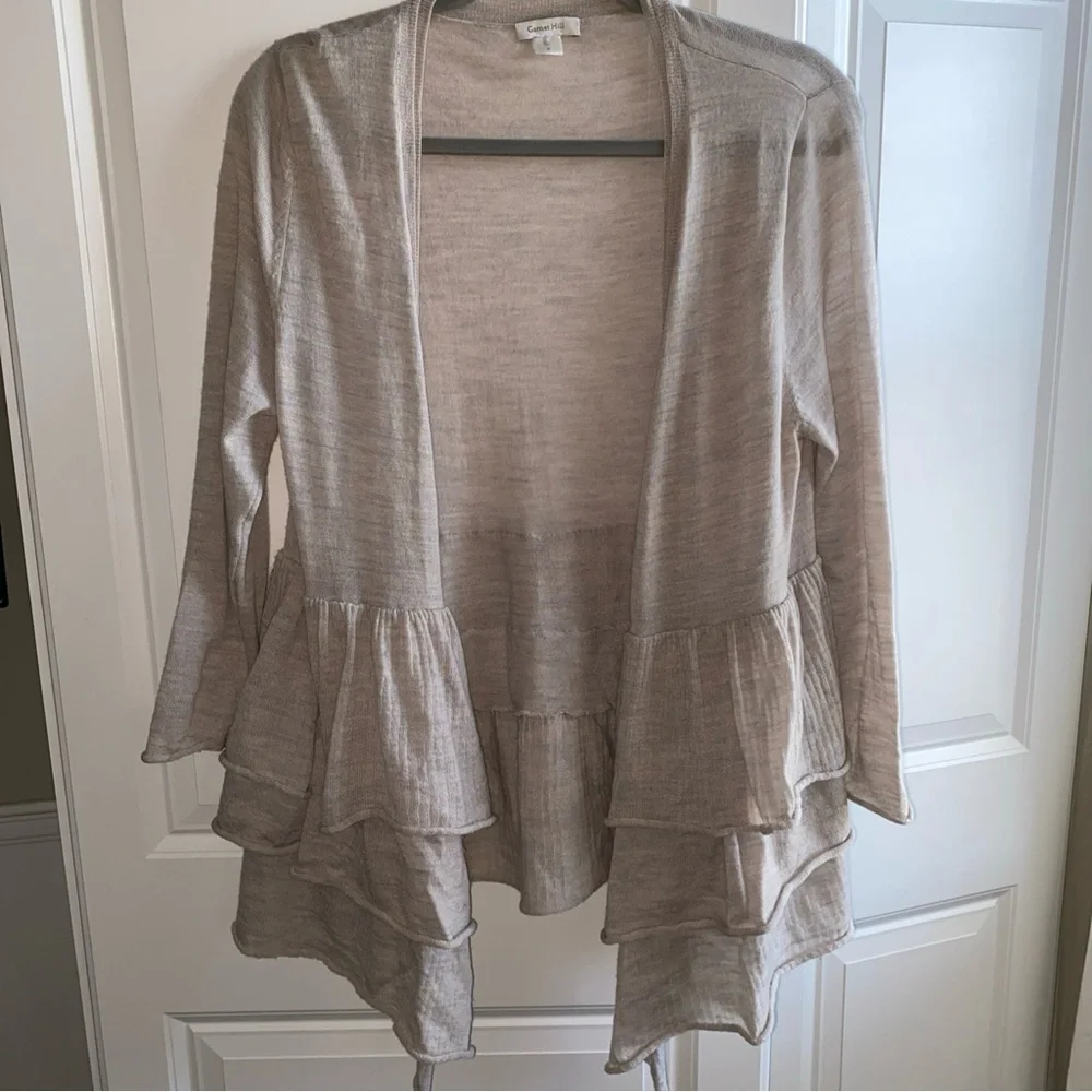 Garnet Hill Merino Wool Cardigan Sweater Medium‎ Tired Ruffles * READ Below